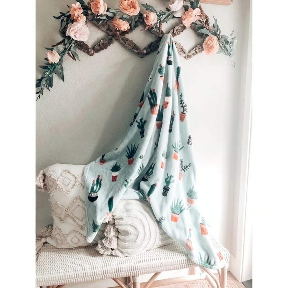 Super Soft Plush Fleece Cactus whimsical Throw Blanket boho plant lover
